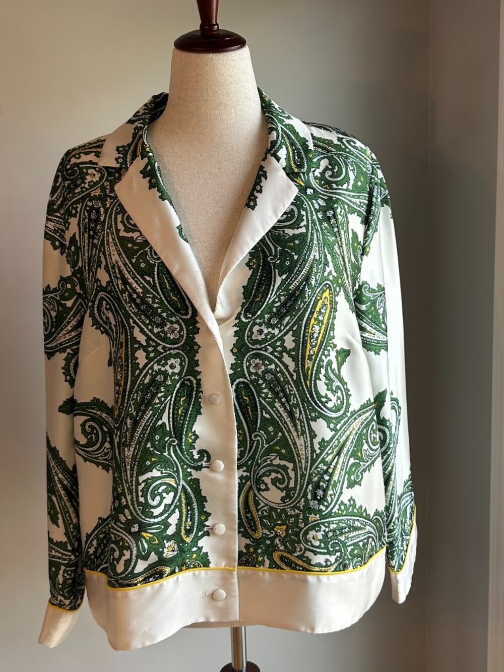 J. Crew Drapey Buttoned Top - Green and White Paisley - Size XXL - Like New!